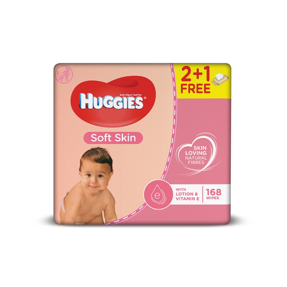 Huggies Soft Skin 2+1 Chusteczki nawilżane 3×56 szt.