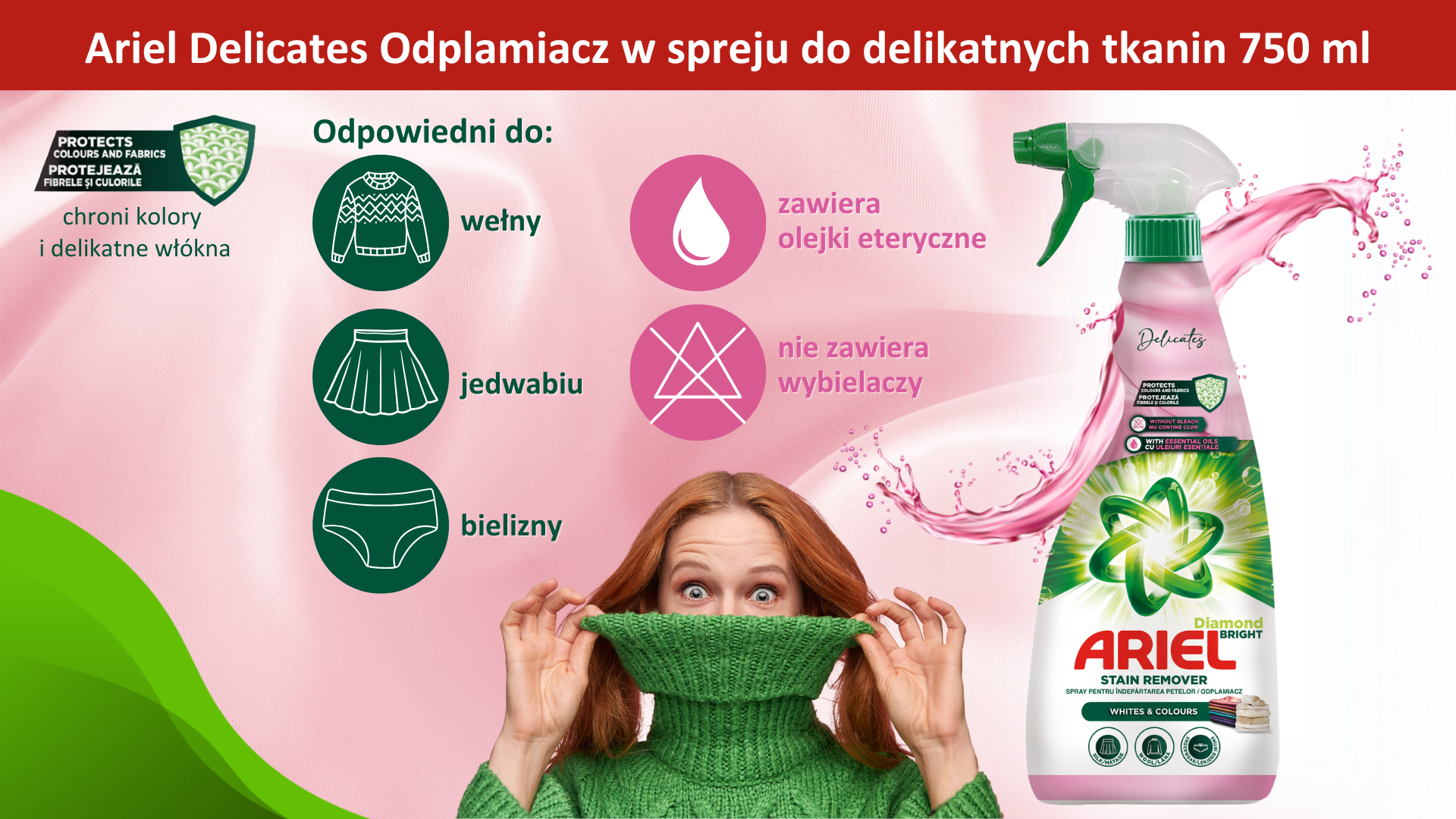 Ariel Delicates Odplamiacz w spreju do tkanin delikatnych 750 ml